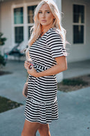 Striped Tie Waist Frill Trim Dress