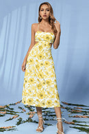 Floral Spaghetti Strap Cutout Lace-Up Dress