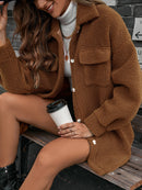 Button Down Curved Hem Teddy Jacket