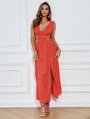 Cutout Sleeveless Deep V Slit Dress