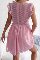 Swiss Dot Deep V Ruffle Shoulder Mini Dress