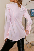 Tie Front Flared Sleeve Curved Hem Top