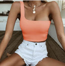 Female One Shoulder Crop Tops Sleeveless T-Shirt