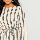 Elegant Striped Print Scoop Neck Long Sleeve Blouse