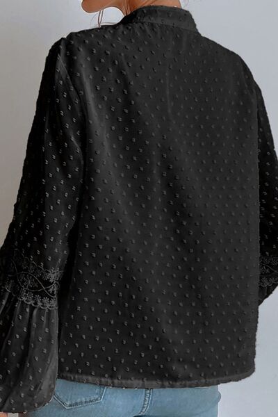 Swiss Dot Lace Detail Tie Neck Shirt