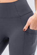 High Waist Exposed Seam Leggings with Zipper Pockets