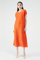 Polka Dot Accordion Pleated Midi Dress