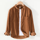 Mens Corduroy Long Sleeve Stand Collar Shirt
