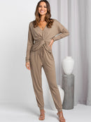 Twisted Dropped Shoulder Top and Drawstring Joggers Set