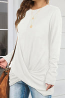 Ruched Round Neck Long Slleeve T-Shirt