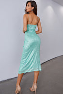 Sequined Spaghetti Strap Ruched Wrap Dress