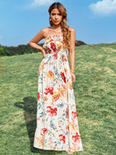 Floral Strapless Frill Trim Tiered Dress