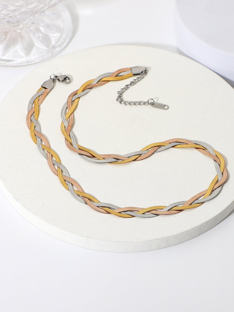 Tricolor Braided Snake Chain Necklace