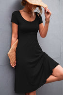Round Neck Short Sleeve A-Line Dress