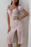 Ditsy Floral Puff Sleeve Dress with Slit