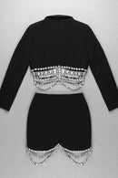 Plunge Neck Rhinestone Tassel Blazer Set