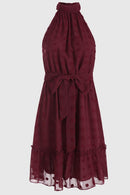 Swiss Dot Tie-Waist Tiered Sleeveless Dress