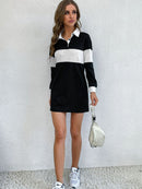 Color Block Collared Neck Mini Dress