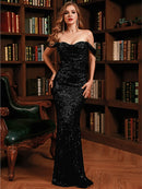 Sequin Off-Shoulder Fishtail Dress