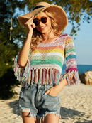 Women's Colorblock Crochet Tassel Beach Cover-Ups