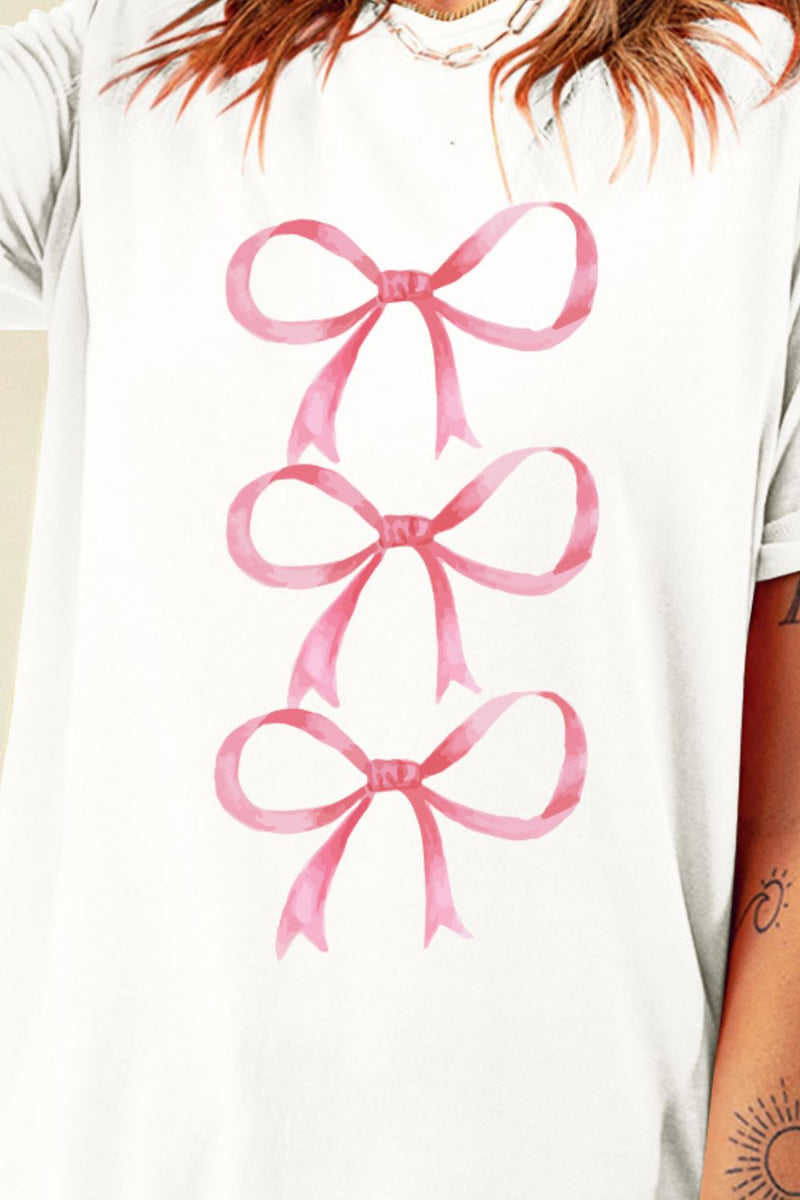 Bow Graphic Round Neck Short Sleeve T-Shirt