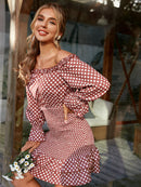 Polka Dot Smocked Off-Shoulder Dress