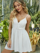 Swiss Dot Buttoned Spaghetti Strap Mini Dress