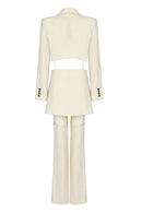 Cutout Blazer and Spliced Mesh Pants Set