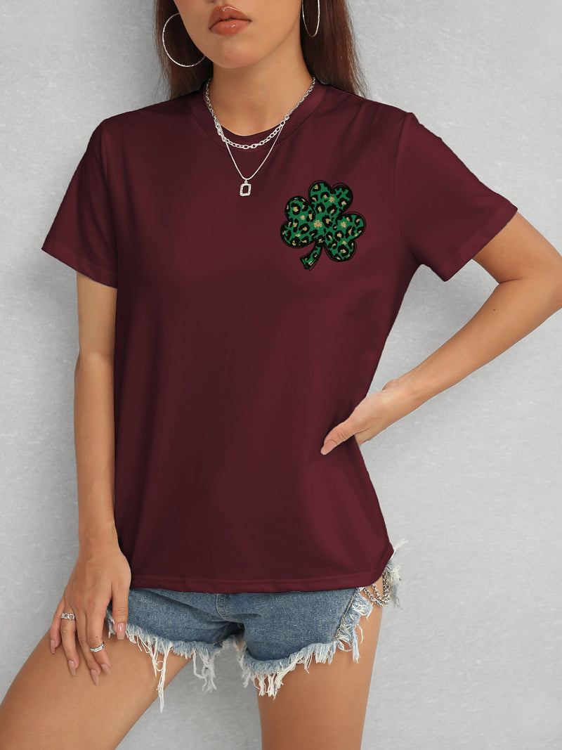 Lucky Clover Round Neck Short Sleeve T-Shirt