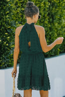 Swiss Dot Tie-Waist Tiered Sleeveless Dress