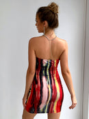Tie-Dye Strapless Mini Bodycon Dress