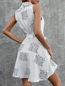 Printed Gathered Detail Button Front Sleeveless Shirt Dress