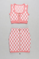 Gingham Zip Front Crop Top and Skirt Set