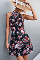 Floral Mock Neck Tie Back Sleeveless Dress