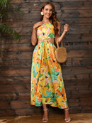 Cutout Floral Round Neck Sleeveless Dress