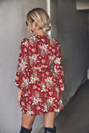 Floral Flare Sleeve Tie-Waist Dress