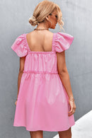 Square Neck Ruffle Shoulder Mini Dress