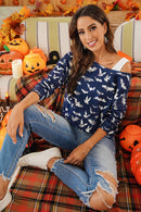 Allover Bat Print Halloween Long Sleeve Tee