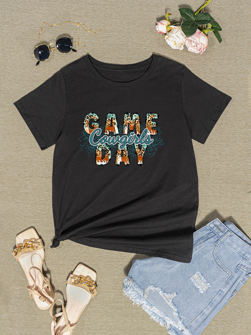 COWGIRLS GAME DAY Round Neck Short Sleeve T-Shirt