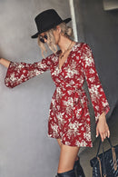 Floral Flare Sleeve Tie-Waist Dress