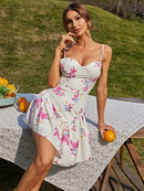 Floral Spaghetti Strap Ruffle Hem Mini Dress