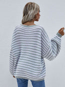 Striped Drop Shoulder V-Neck Pullover Sweater