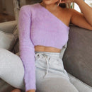 Women Asymmetrical T Shirt Purple Long Sleeve Crop Top