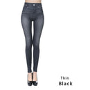 Women Fashion Faux Denim Jeans Leggings Real Pocket