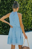 Swiss Dot Tie-Waist Tiered Sleeveless Dress