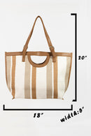 Fame Striped PU Leather Trim Tote Bag