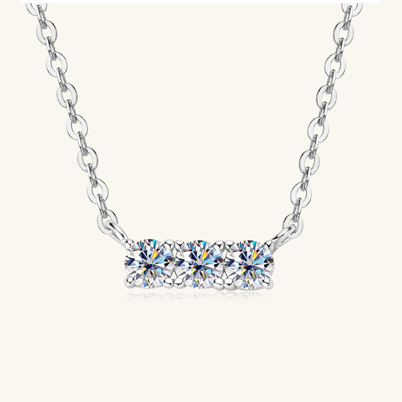 925 Sterling Silver Inlaid Moissanite Bar Necklace