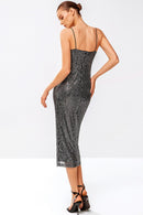 Sequined Spaghetti Strap Ruched Wrap Dress