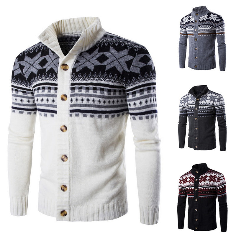 Mens Christmas Casual Slim Fit Knitted Snowflake Sweater