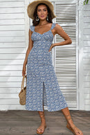 Ditsy Floral Slit Hem Ruffle Strap Midi Dress